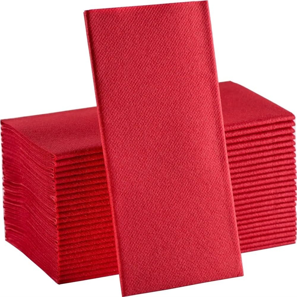 100PCS Long Linen-Feel Dinner Paper Napkins,30 * 43cm Disposable Napkins,Soft Table Absorbent Napkins for Party Wedding Dinner(Red)