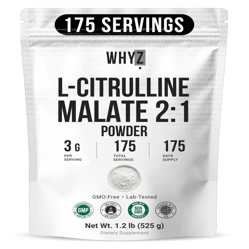 L-Citrulline Malate 2 : 1 Powder Unflavored L Citrulline Malate Nitrate-Rich Dissolves Easily Pure Amino Acid Citrulline Supplement Supports Endurance & Strength Vegan Friendly Daily Use, 1.2 lb(525g)