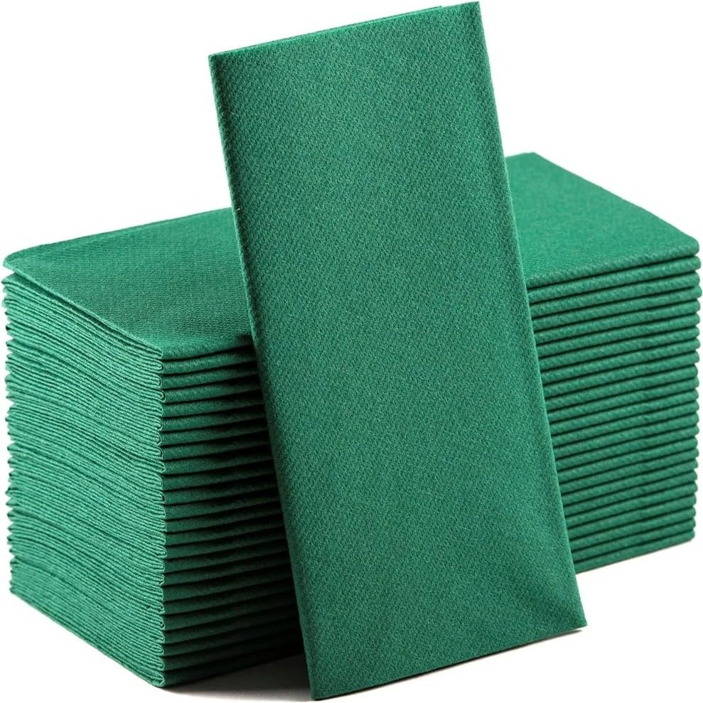 100PCS Long Linen-Feel Dinner Paper Napkins,30 * 43cm Disposable Napkins,Soft Table Absorbent Napkins for Party Wedding Dinner(Green)