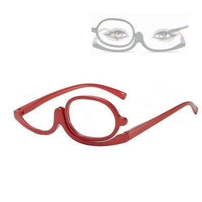 LARAKVEAKV Makeup Reading Glasses Flip Down Cosmetic Readers One Eye Rotating Magnifying Eyeglasses For Women(Red,+2.5)