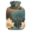 Green Gold Flower Leaves Flower hot Bottle Water Bag with Soft Cover, 2L hot Water Bag for Sore Muscle view 1