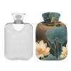 Green Gold Flower Leaves Flower hot Bottle Water Bag with Soft Cover, 2L hot Water Bag for Sore Muscle view 2
