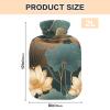 Green Gold Flower Leaves Flower hot Bottle Water Bag with Soft Cover, 2L hot Water Bag for Sore Muscle view 3
