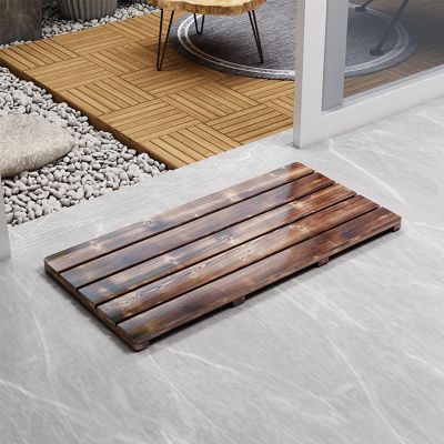 Large Non Skid Teak Wooden Shower Mats, Heavy Duty Square Bath Mats, Raised Comfortable Board, for Indoor Or Outdoor Spa Luxur,Home,Bathroom(Black,30x50cm/11.8x19.7in)