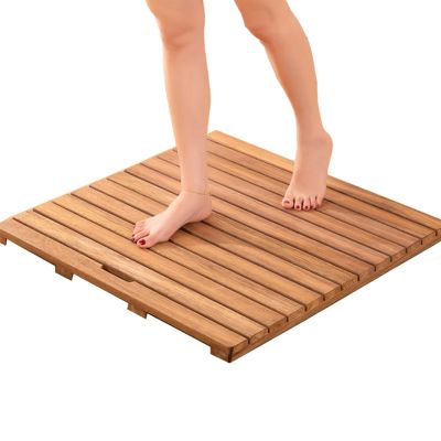 Heavy Duty Teak Shower Bath Mats, Large Teak Shower Floor Mat, Square Bath Mats for Non Slip With Drain HoleYard, for Indoor Or Outdoor Spa Luxur,Home,Bathroom(50x55cm/19.7x21.7in)