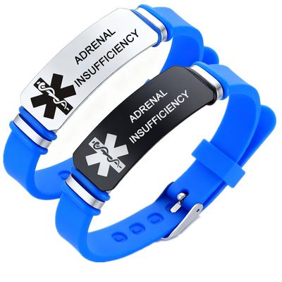 Adrenal Insufficiency Bracelet for Men Women,2Pcs Stainless Steel Adjust Silicone Medical Health ID Wristbands Medicals Identification Alert Jewelry Sos Emergency Awareness with Medic Card