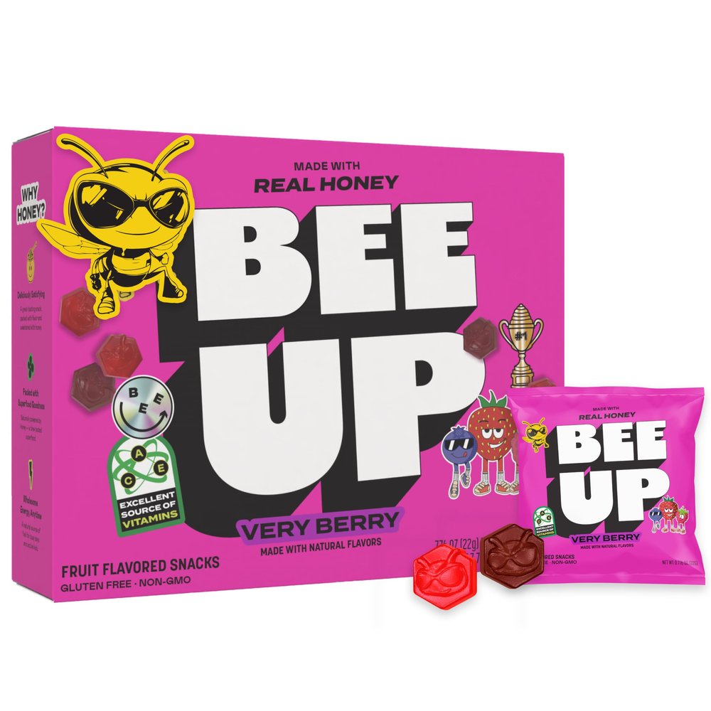 BEEUP Honey Fruit Snacks With a Teaspoon of Honey in Every Pouch Dye Free, No Corn Syrup Individually Wrapped Fruit Snack Packs for School, Sports, Soccer Very Berry (Pack of 10)