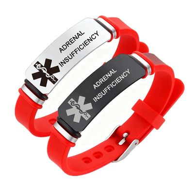 Adrenal Insufficiency Bracelet for Men Women,2Pcs Stainless Steel Adjust Silicone Medical Health ID Wristbands Medicals Identification Alert Jewelry Sos Emergency Awareness with Medic Card