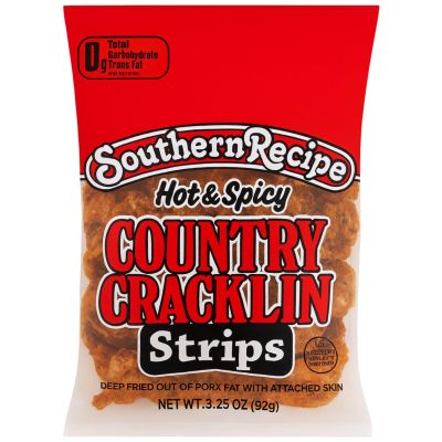 Southern Recipe Original Country Cracklin Strips | 3.25 oz Bag | Pork Strips | Crunchy, Keto-Friendly Southern Snack (3 Count Hot & Spicy)