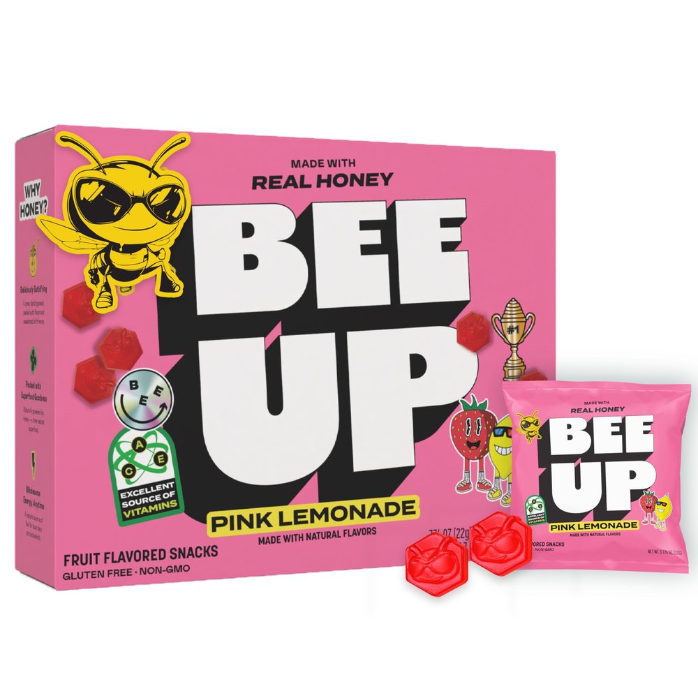 BEEUP Honey Fruit Snacks With a Teaspoon of Honey in Every Pouch Dye Free, No Corn Syrup Individually Wrapped Fruit Snack Packs for School, Sports, Soccer Pink Lemonade (Pack of 10)