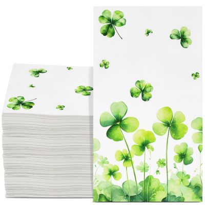 100 Pcs St.Patrick's Day Guest Napkins Shamrock Disposable Paper Napkin, Irish Green Clover Hand Towels for Bathroom Home Dinner Kitchen Saint Patrick Party Supplies
