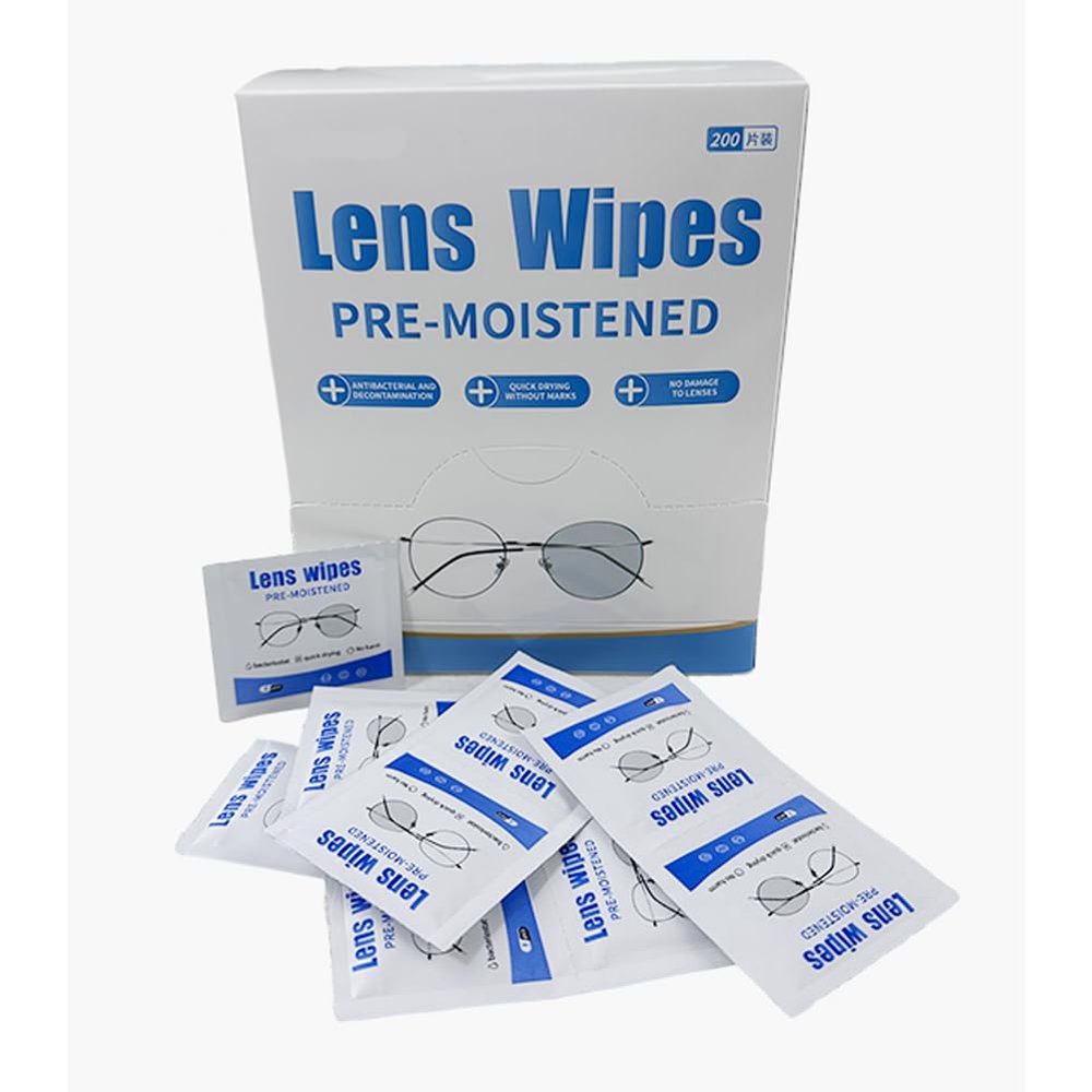 200 Count Lens Cleaning Wipes, Eyeglass Lens Cleaning Wipes, Pre-Moistened Individually Wrapped Wipes, Non-Scratching Eye Glasses Cleaner Wipes for Sunglass,Goggles,Camera Lens