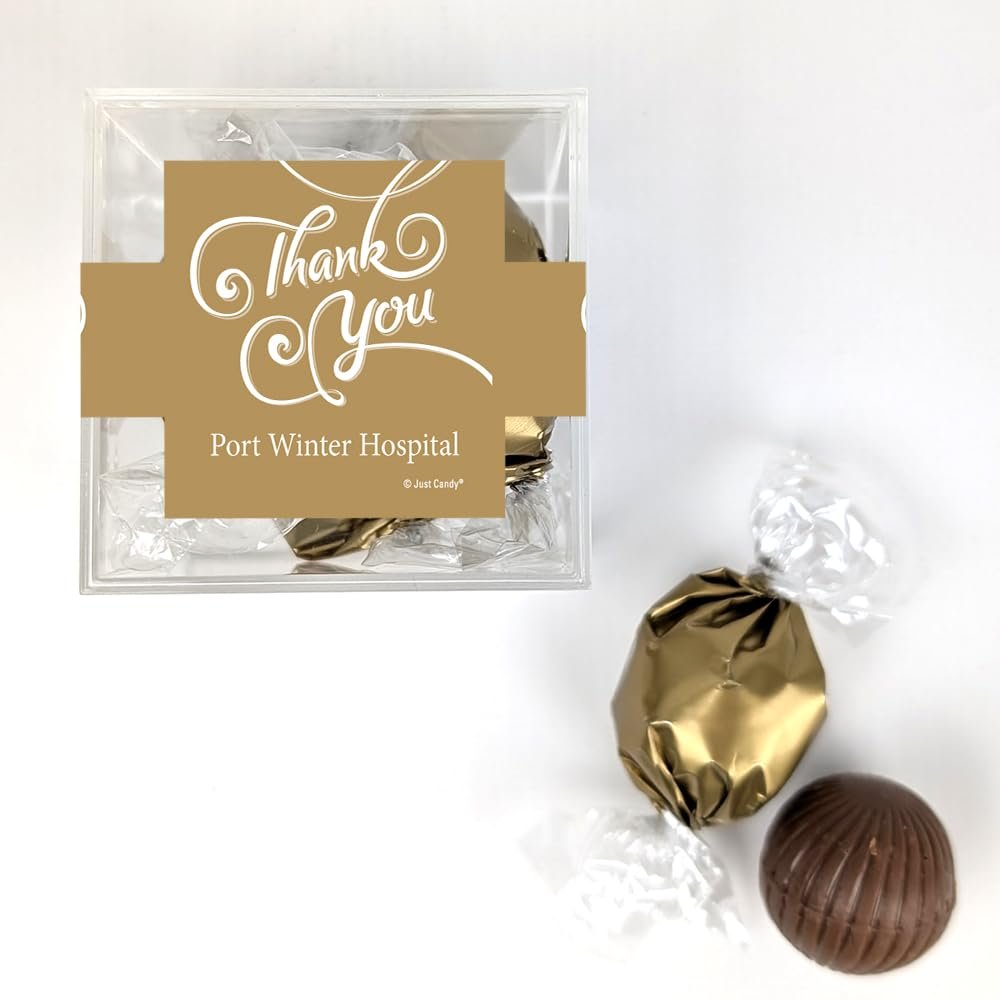 24 Pack Thank You Swirls Candy Favor Cube Filled With Milk Chocolate Dubai Truffles For Appreciation Gifting, Corporate Event Favors, Giveaways, Candy Buffets & More - Gold