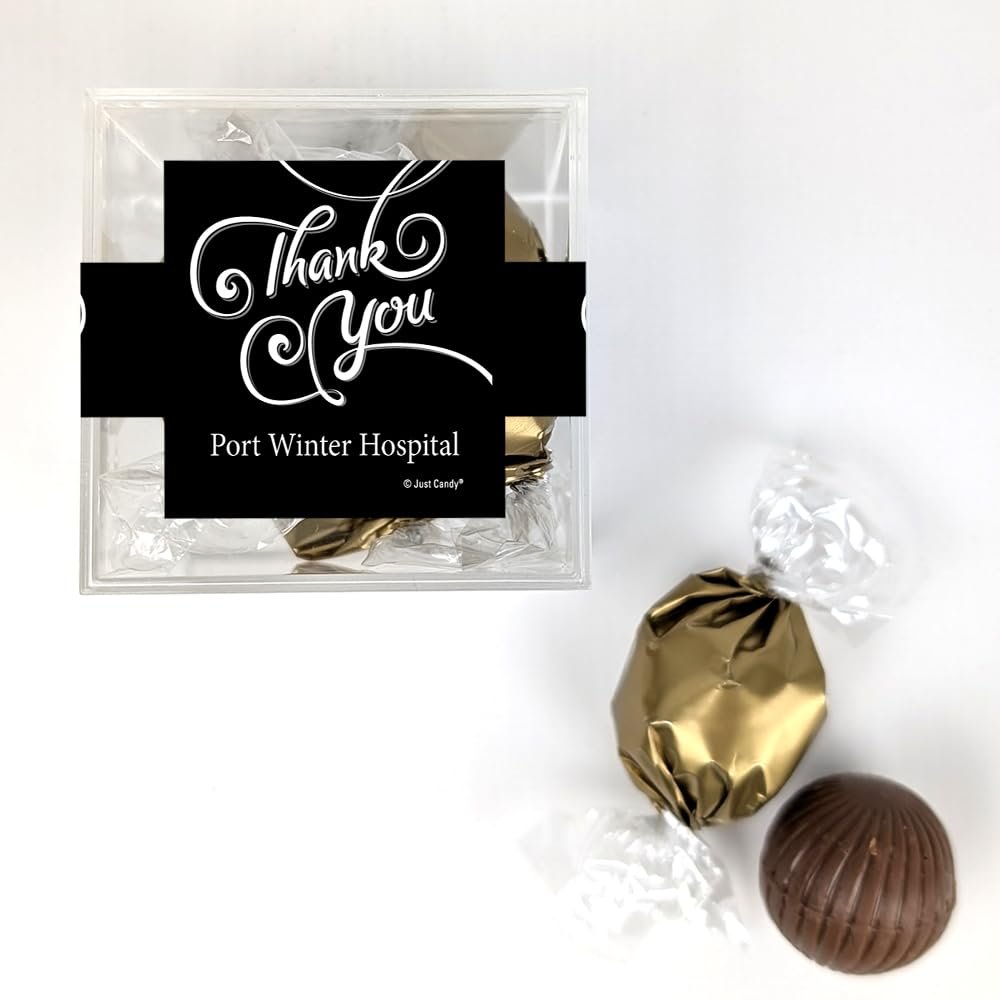 12 Pack Thank You Swirls Candy Favor Cube Filled With Milk Chocolate Dubai Truffles For Appreciation Gifting, Corporate Event Favors, Giveaways, Candy Buffets & More - Black