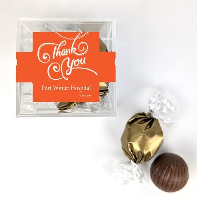 12 Pack Thank You Swirls Candy Favor Cube Filled With Milk Chocolate Dubai Truffles For Appreciation Gifting, Corporate Event Favors, Giveaways, Candy Buffets & More - Orange