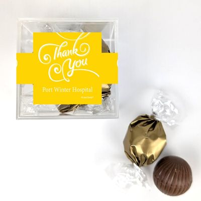 12 Pack Thank You Swirls Candy Favor Cube Filled With Milk Chocolate Dubai Truffles For Appreciation Gifting, Corporate Event Favors, Giveaways, Candy Buffets & More - Yellow