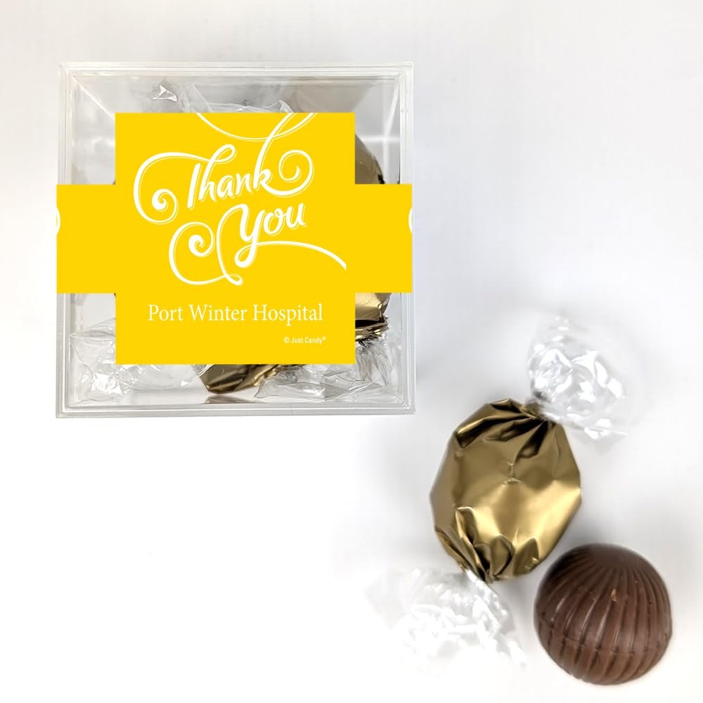 12 Pack Thank You Swirls Candy Favor Cube Filled With Milk Chocolate Dubai Truffles For Appreciation Gifting, Corporate Event Favors, Giveaways, Candy Buffets & More - Yellow