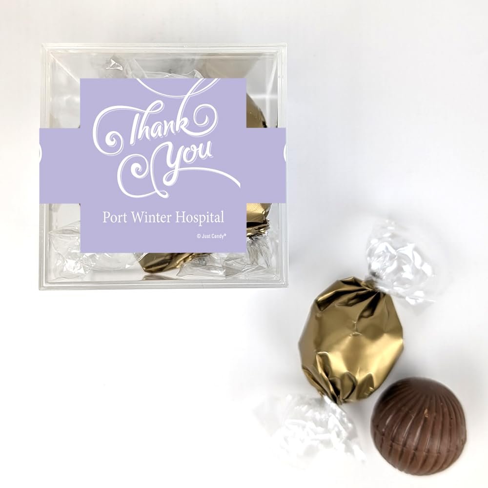 24 Pack Thank You Swirls Candy Favor Cube Filled With Milk Chocolate Dubai Truffles For Appreciation Gifting, Corporate Event Favors, Giveaways, Candy Buffets & More - Lavender