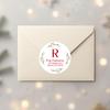 Emma Pink Studio Christmas Floral Wreath Personalized Monogram Return Address Stickers, Custom Holiday Name Labels Invitation Envelope Seals (Red, 3" - 6 Stickers/Set) view 2