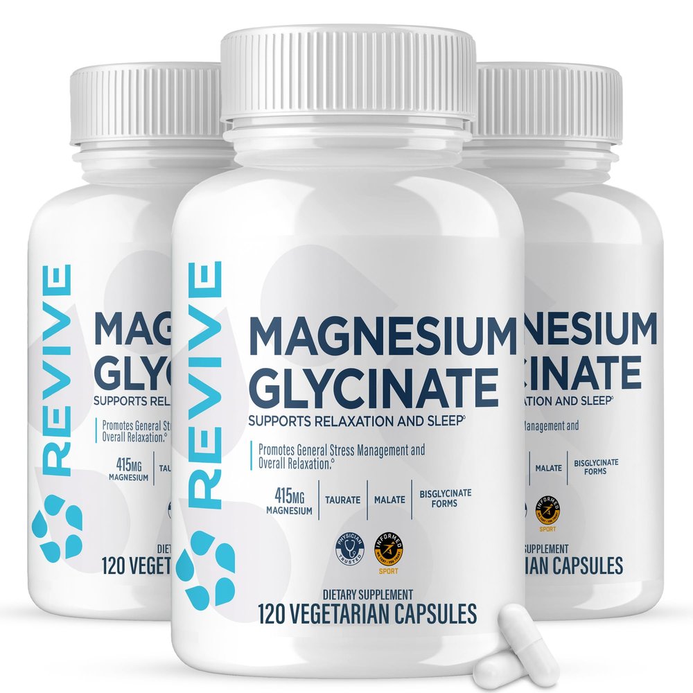 Revive MD Pure Magnesium Glycinate 200mg High Absorption Supplement for Relaxation, Stress Relief, Sleep & Memory Support Promotes Strong Bones, Healthy Nerve & Muscle Function (180 Servings)