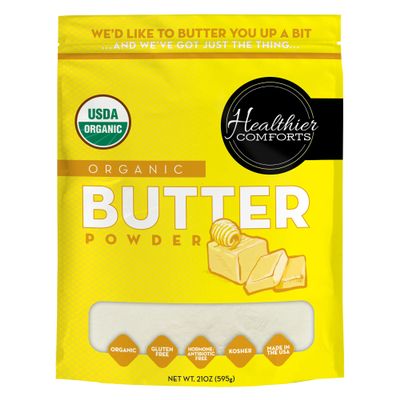 Healthier Comforts Organic Unsalted Butter Powder | USDA Certified Organic Dehydrated Unsalted Butter | Kosher, Gluten Free, Non-GMO | Popcorn, Baking, Seasoning 7oz (21 oz)