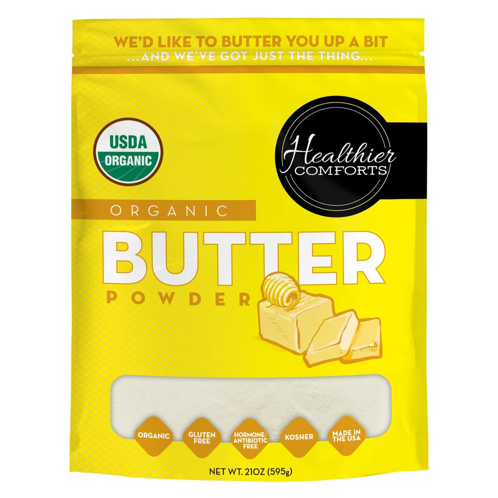 Healthier Comforts Organic Unsalted Butter Powder | USDA Certified Organic Dehydrated Unsalted Butter | Kosher, Gluten Free, Non-GMO | Popcorn, Baking, Seasoning 7oz (21 oz)