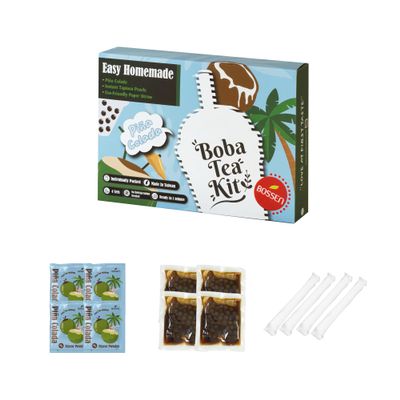 Bossen Instant Brown Sugar Boba Tea Kit Pina Colada Flavor 4 Servings Ready in 1 Minute Includes Powder and Paper Straws Made in Taiwan