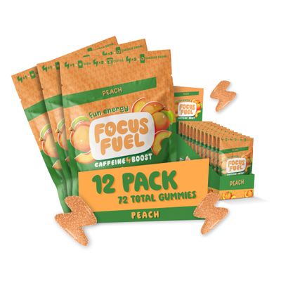 FocusFuel Energy Chews Peach Sample Pack (36 Servings) 100mg Caffeine + Alpha GPC + L-Theanine + B12, Magnesium No Crash or Jitters