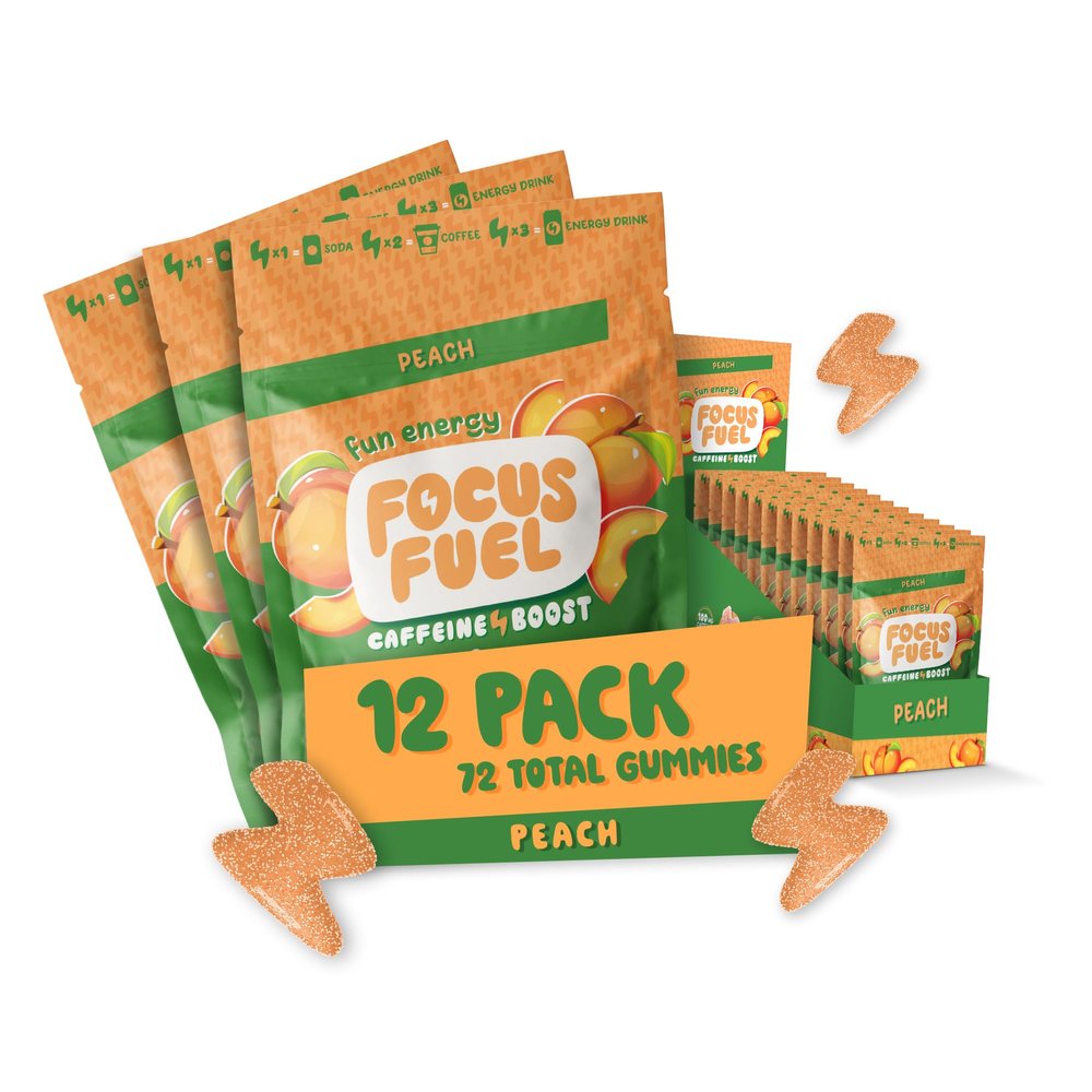 FocusFuel Energy Chews Peach Sample Pack (36 Servings) 100mg Caffeine + Alpha GPC + L-Theanine + B12, Magnesium No Crash or Jitters