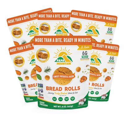 Papa Mountain Bread Rolls | 6g Protein, Non-GMO, Gluten Free, Seed Oil Free | Heat & Eat, Frozen Bread, Appetizer, Snack, Lunch or Dinner Rolls (6 Pack, Sweetpotato-And-Herb)