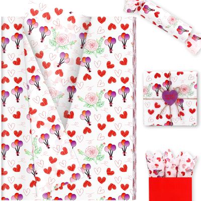 100 Sheets Mother's Day Multicolored Rose Balloon Tissue Paper, 20 x 14in Balloon Heart Rose Pattern Tissue Paper for Mother's Day Gift Wrapping DIY Craft Spring Party Supplies