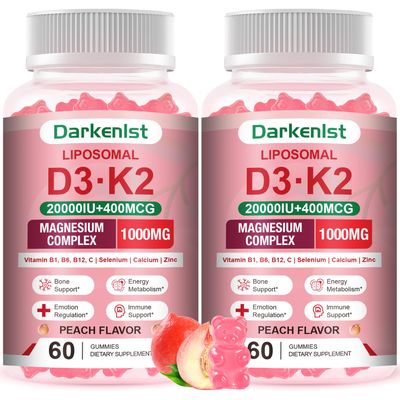 2 Pack Liposomal Vitamin 20,000IU D3 + 400mcg K2 Supplment,Complex Magnesium Glycinate, Malate & Citrate, Calcium, Zinc, Rich In Vitamins B & C, Stress Relief, Relaxation & Bone Support for Adults
