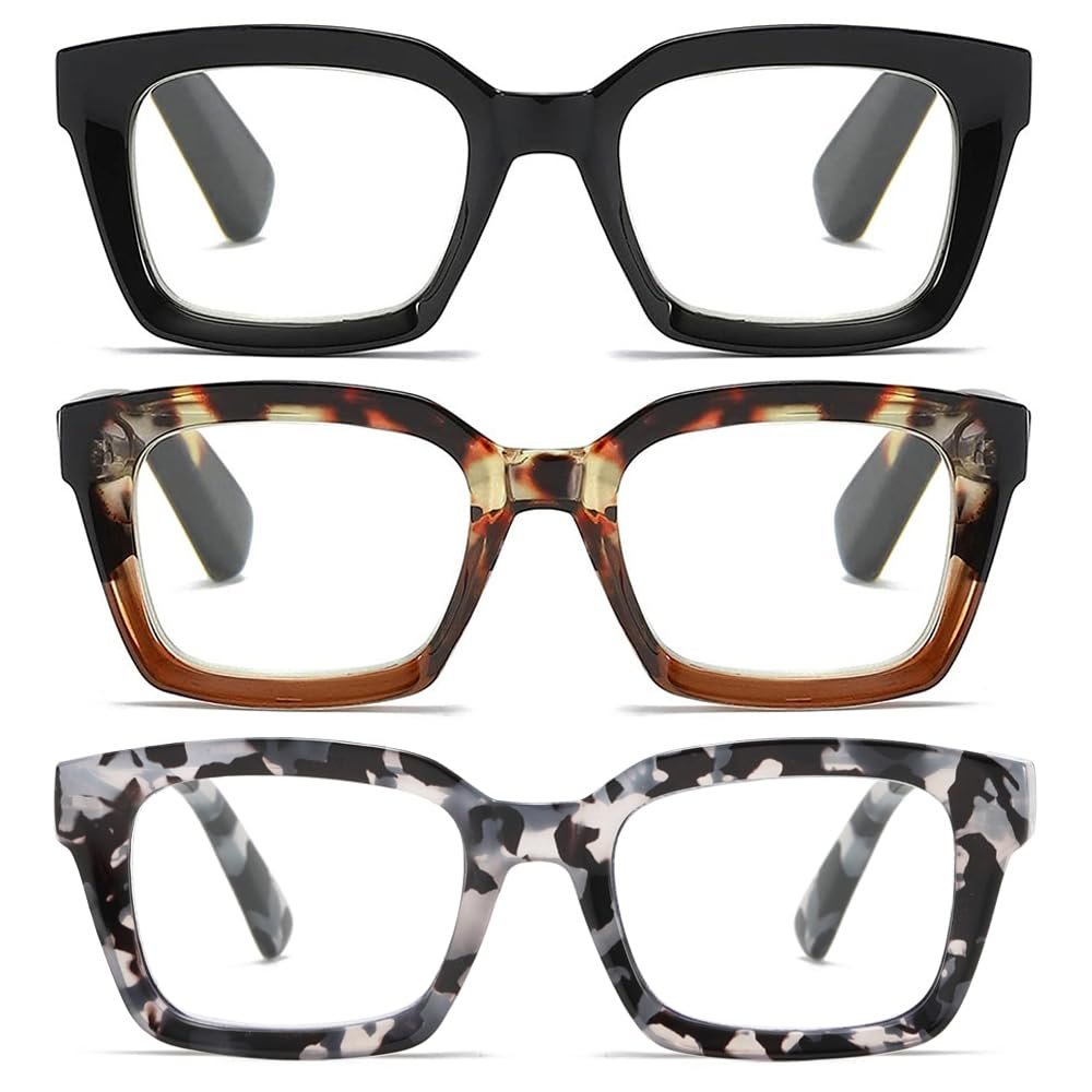 ZXYOO 3 Pack Oversize Square Design Reading Glasses for Women, Blue Light Blocking Computer Reader+2.75