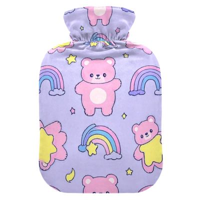 Cute Cartoon Bear Star Purple Peach Water Bottle for hot Water with Soft Cover, 2L hot Compress for Hot and Cold Therapies