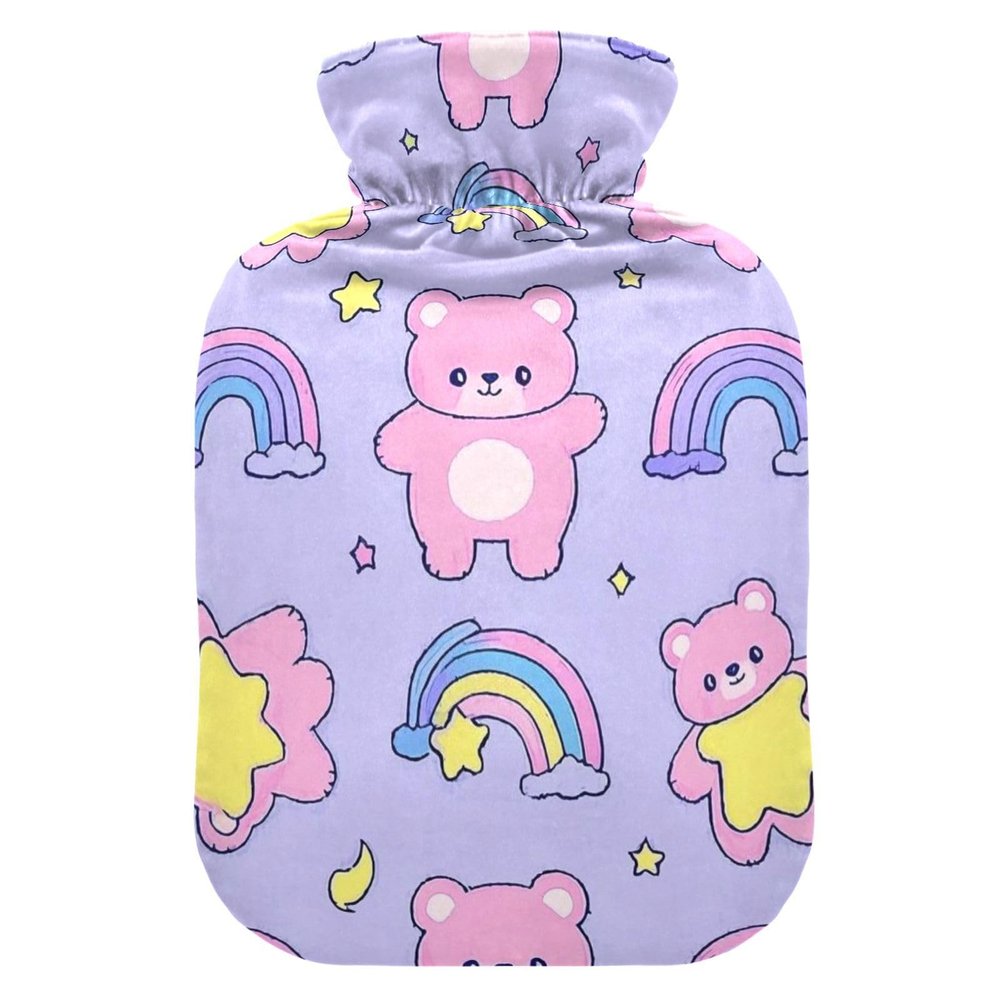 Cute Cartoon Bear Star Purple Peach Water Bottle for hot Water with Soft Cover, 2L hot Compress for Hot and Cold Therapies