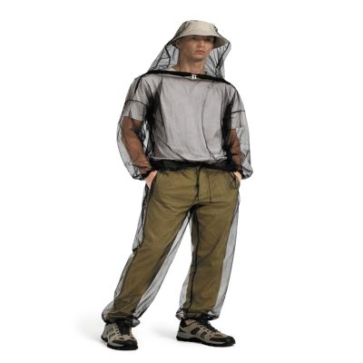 HENNCHEE Mosquito Suits for Adult, Mesh Net Bug Hooded Jacket Pant, Outdoor Full Body Protection Mosquito Proof Clothing (Black S/M One Set)