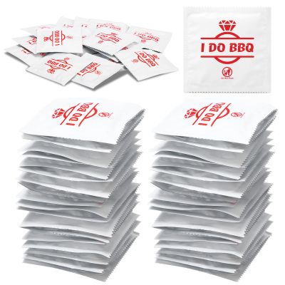 Loopeer 100 Pcs I Do BBQ Wet Wipes Aluminum Foil Individually Wrapped Moistened Individual Hand Grill Wipes I Do BBQ Decoration Diamond Wet Moist Towelette for Wedding Engagement Bbqs Barbecue Party
