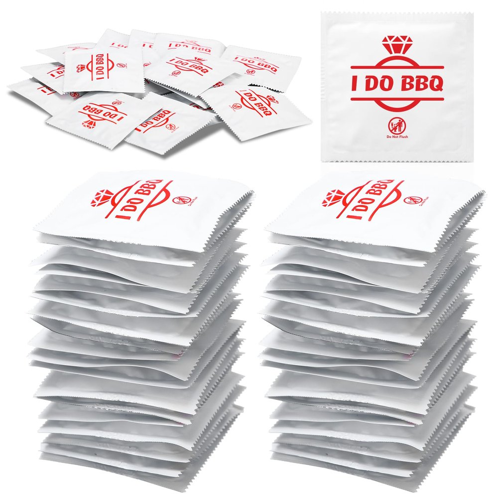 Loopeer 100 Pcs I Do BBQ Wet Wipes Aluminum Foil Individually Wrapped Moistened Individual Hand Grill Wipes I Do BBQ Decoration Diamond Wet Moist Towelette for Wedding Engagement Bbqs Barbecue Party