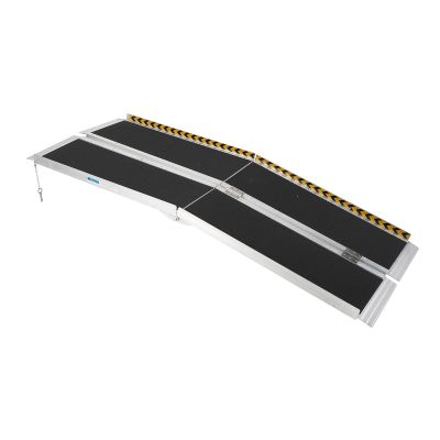 10Ft Portable Folding Wheelchair Ramp with Support Feet, Non-Slip Aluminum Threshold Ramp w/Handle, 600LBS Capacity for Home Steps, Doorways, Wheelchairs, Scooters, Carts - Glow-in-Dark Warning