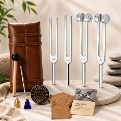 Tuning Forks for Sound Healing Set 128Hz, 136.1Hz, 256Hz & 384Hz Weighted & Unweighted Aluminum Alloy Tuning Forks with Activator & Travel Pouch for Meditation, Yoga & Chakra Healing