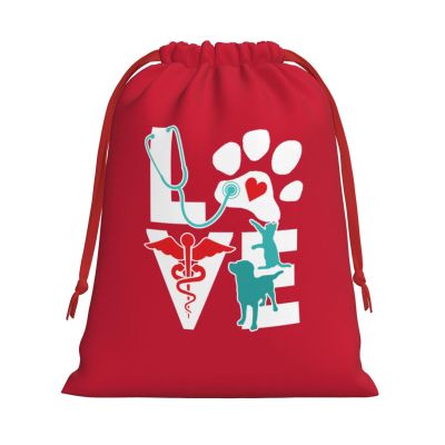 BUECDHYEI Veterinarian Love Cat and Dog Veterinary Christmas Gift Bags, Santa Wrapping Bags, Xmas Presents Bag With Drawstring, Holiday Party Favors Birthday & Christmas Gift (Large Medium Small)