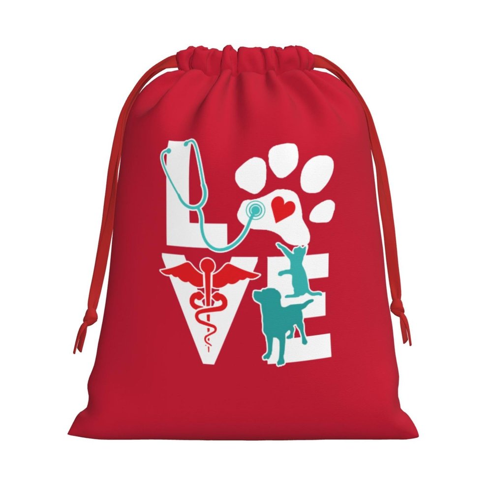 BUECDHYEI Veterinarian Love Cat and Dog Veterinary Christmas Gift Bags, Santa Wrapping Bags, Xmas Presents Bag With Drawstring, Holiday Party Favors Birthday & Christmas Gift (Large Medium Small)