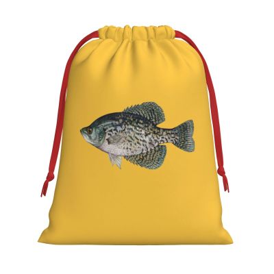NUSDB Crappie Fish Christmas Gift Bags, Santa Wrapping Bags, Xmas Presents Bag With Drawstring, Holiday Party Favors Birthday & Christmas Gift (Large Medium Small)