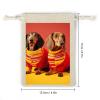 maccbn 8 Pack Natural Cotton Drawstring Bags Reusable Muslin Bag Empty Gift Bags Cute Dachshund Pouches for Tea Jewelry Sachet Wedding Party Favors Storage Holiday Gifts 5x7 Inch view 2