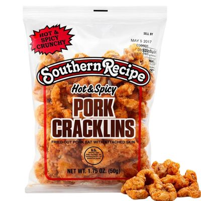 Southern Recipe Hot & Spicy Pork Tender Cracklins, 1.75 oz Bags Crunchy Pork Rinds Snack Keto Friendly, High Protein, Low Carb, Gluten Free (1.75 Ounce (Pack of 8), Hot & Spicy)