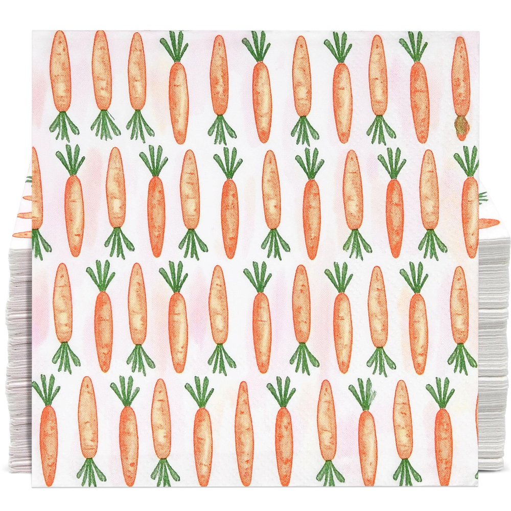 100 Pack Easter Carrot Cocktail Napkins 3-Ply Disposable Beverage Napkins with Orange Carrot Design for Spring, Easter Parties & Baby Showers