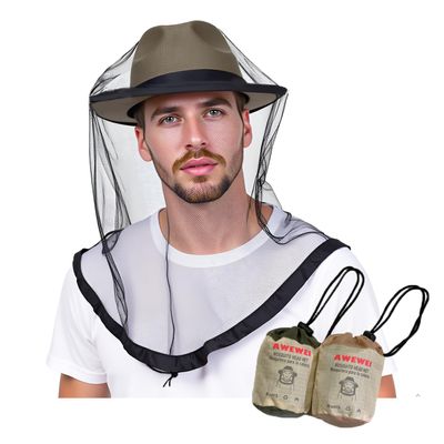 AWEWEI Mosquito Head Net, 2 Pack Cooling Ice Silk Bug Net for Head, Ultra Fine Soft Large Long Mesh Face Cover Mask Hood Screen from Fly Bug Gnat for Camping Fishing Hiking, Fits Most Hats