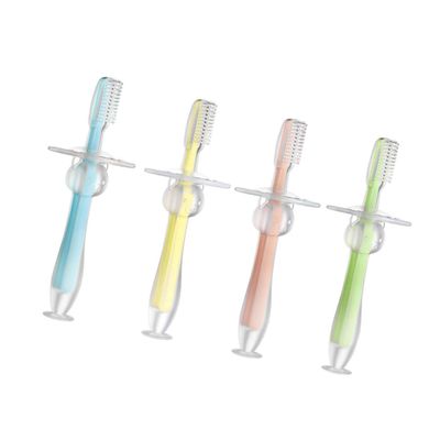 Abaodam 4pcs Silicone Teether Toothbrush with Soft Bristles Standing Suction Cup Design for Teeth Training and Gum Relief Multi-Color Pack