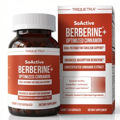 SoActive Berberine + Optimized Cinnamon, 9.6x Enhanced Absorption, Clinically Studied Dose, Patented Berbervis Phytosome + Cinnulin PF, Dual-Pathway Metabolism & Cellular Energy Support (120 Caps)