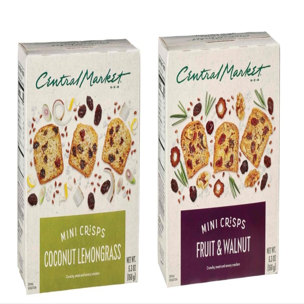 H-E-B Central Market Mini Crisps Crackers 5.3oz - 2 boxes (Coconut Lemongrass and Fruit & Walnut)